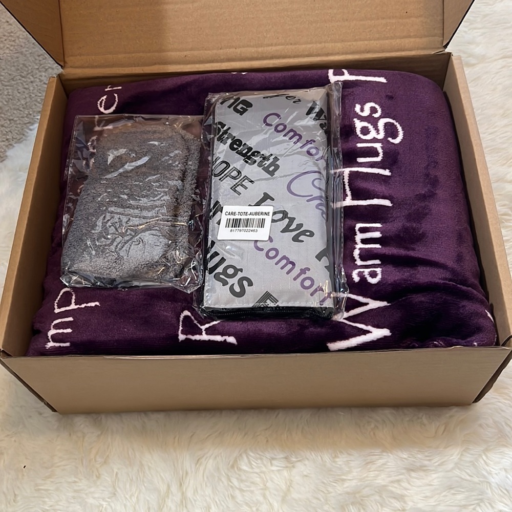 Changsha Care Gift Combo - Tote, Socks, Plush Aubergine Blanket